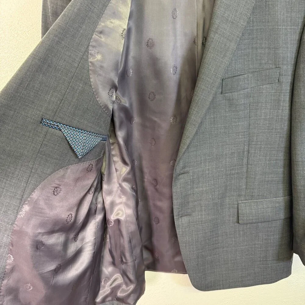 Ralph Lauren Mens Gray Blazer Jacket 44S 2-Button Wool Blend Lined Career